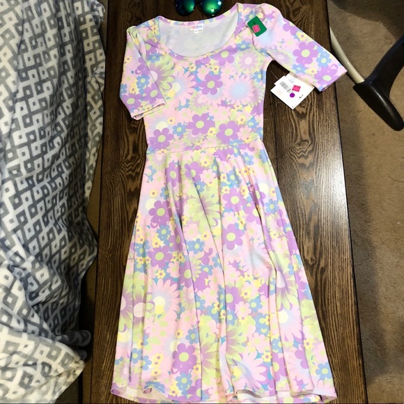 Robe LuLaRoe Nicole Taille L Imprimé Oiseaux Hirondelle Néon - Neuf Avec étiquettes